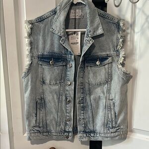 ZARA 80’s Denim Sleeveless Vest with Frayed Edges